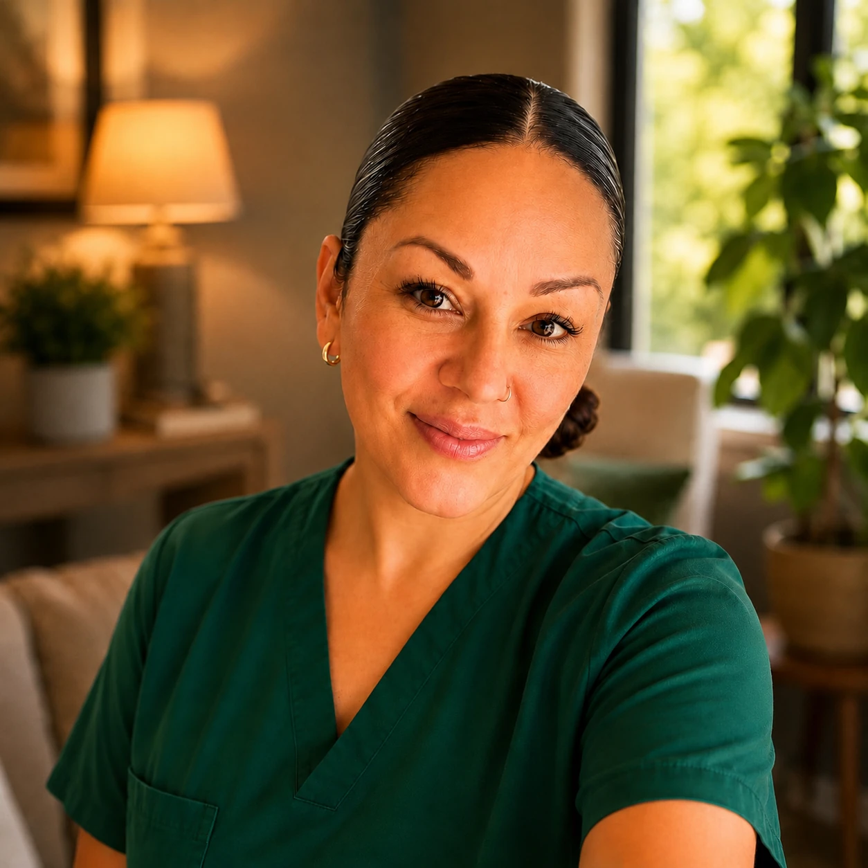 Beyond Care KC care director in green medical scrubs